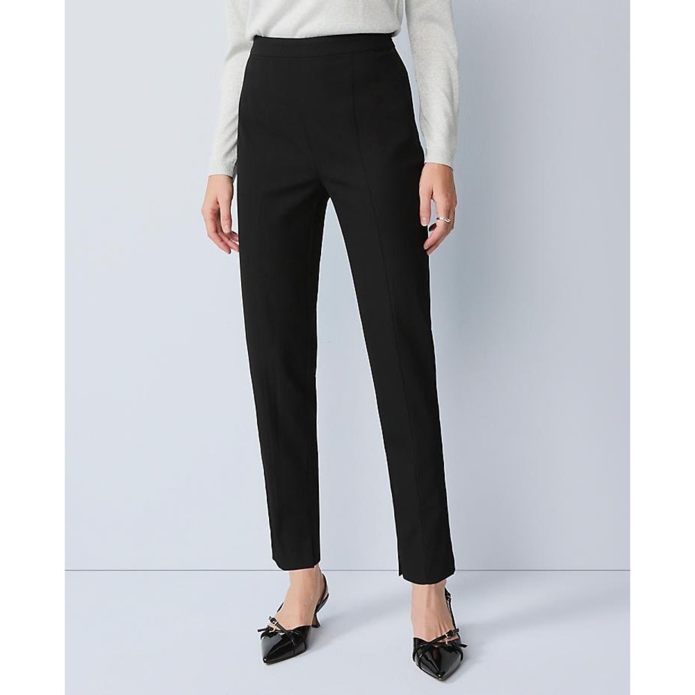 Ann Taylor The Natalie Pant Size 6 Black High Rise Tapered Front Seam Ankle Slit